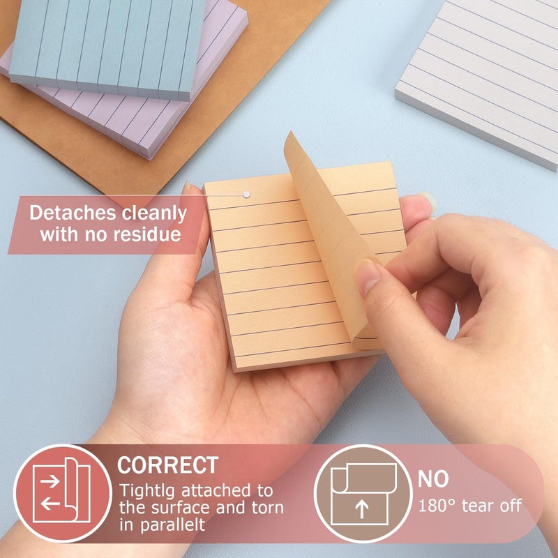 Eastern Wolf 8 Pads Lined Sticky Notes Vintage Color 3x3 in, Self-Stick Sticky Note Pads Lined Pads 8 Pads/Pack, 640 Sheets, Easy to Paste for Office, School, Home - Image 4